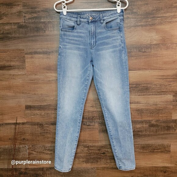 American Eagle Jeans 8 R Jegging Super Hi Rise Super Stretch Medium Light Wash - Picture 1 of 12